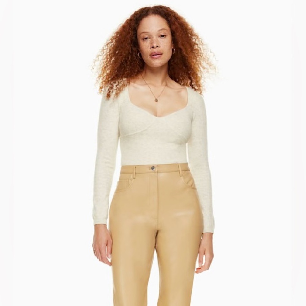 Aritzia Wilfred Wool Blend Greer Sweetheart Bustier Cream Sweater Size Small - Picture 2 of 14